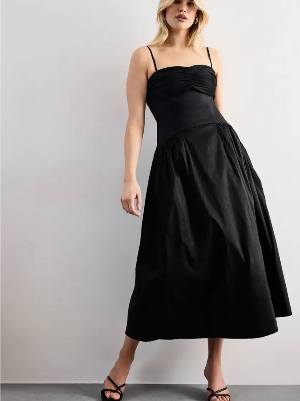 Dropped Waist Ruched Bust Midi Dress